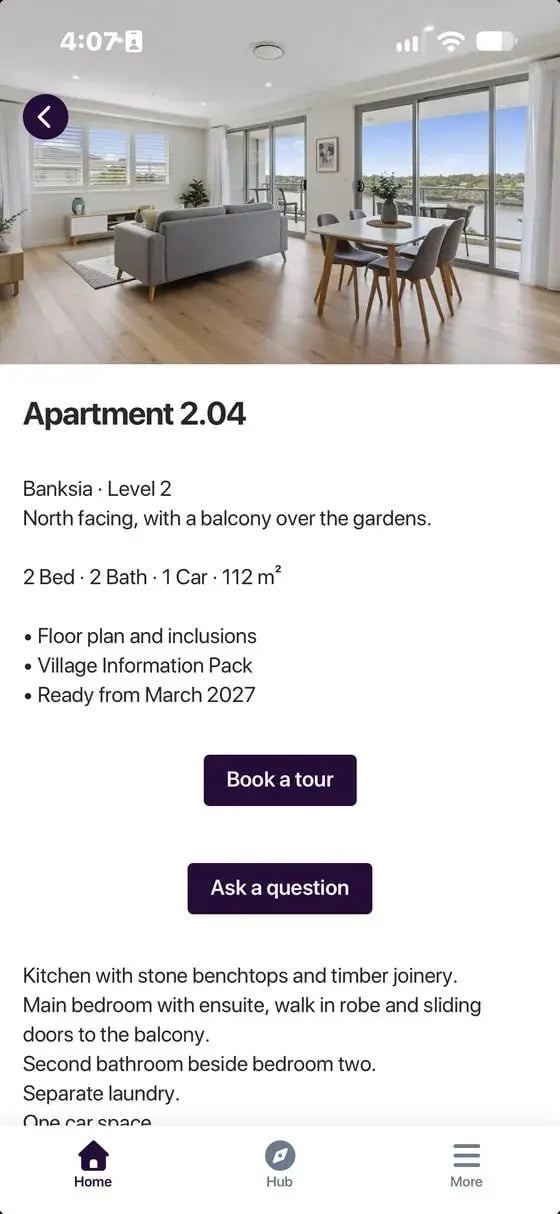 Listing for Apartment 2.04 with photo, details, Book a tour and Ask a question