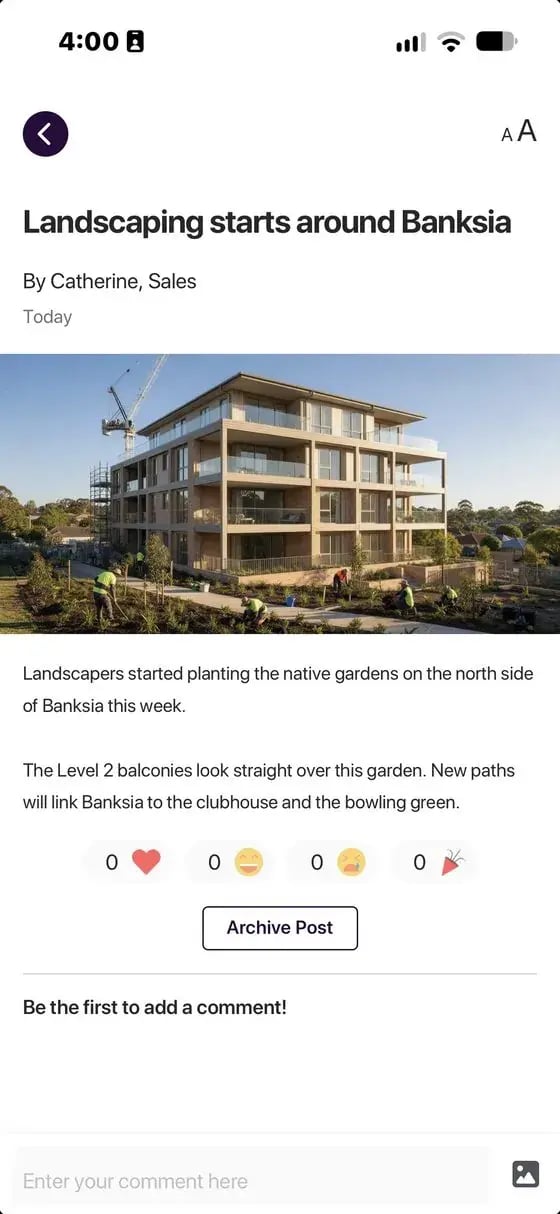 News post: Landscaping starts around Banksia, by Catherine, Sales