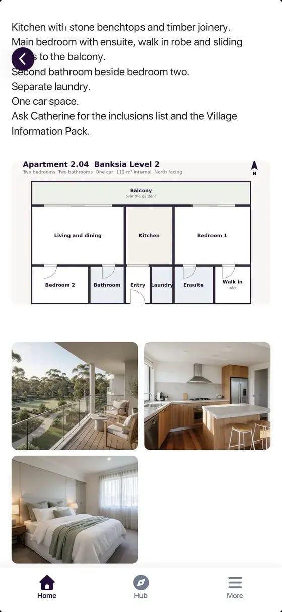 Listing with the floor plan for Apartment 2.04 and room photos