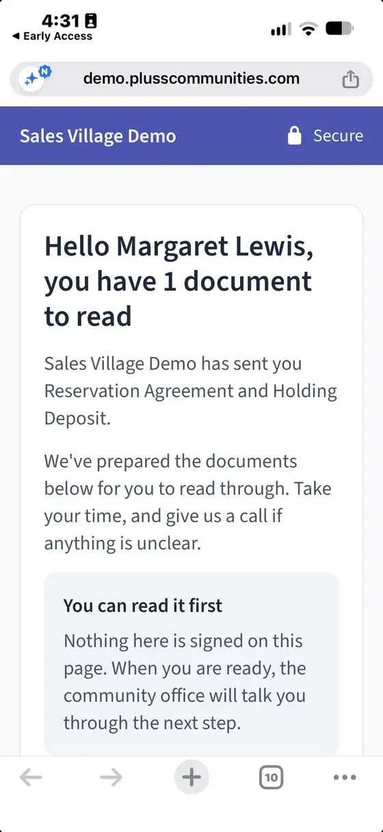 Secure page: Hello Margaret Lewis, you have 1 document to read